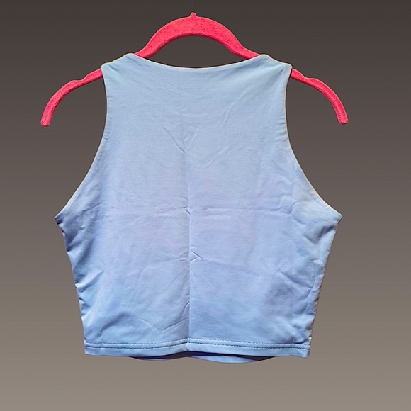 NWT REORIA Sky Blue High Neck Racerback Cropped Tank Top Sz Small - Picture 3 of 3